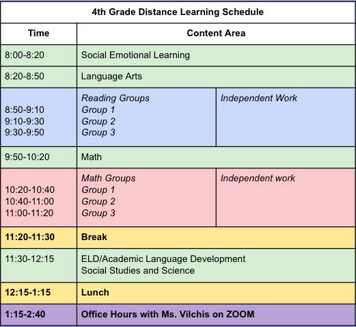 4th Grade Schedule